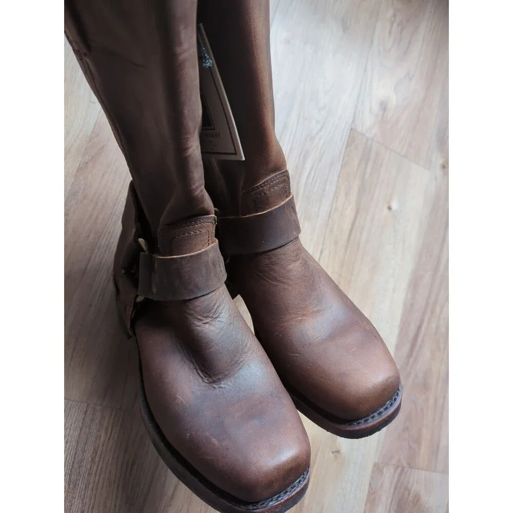 Frye 12R Harness Leather Boots Biker Moto Square Toe - Picture 6 of 11